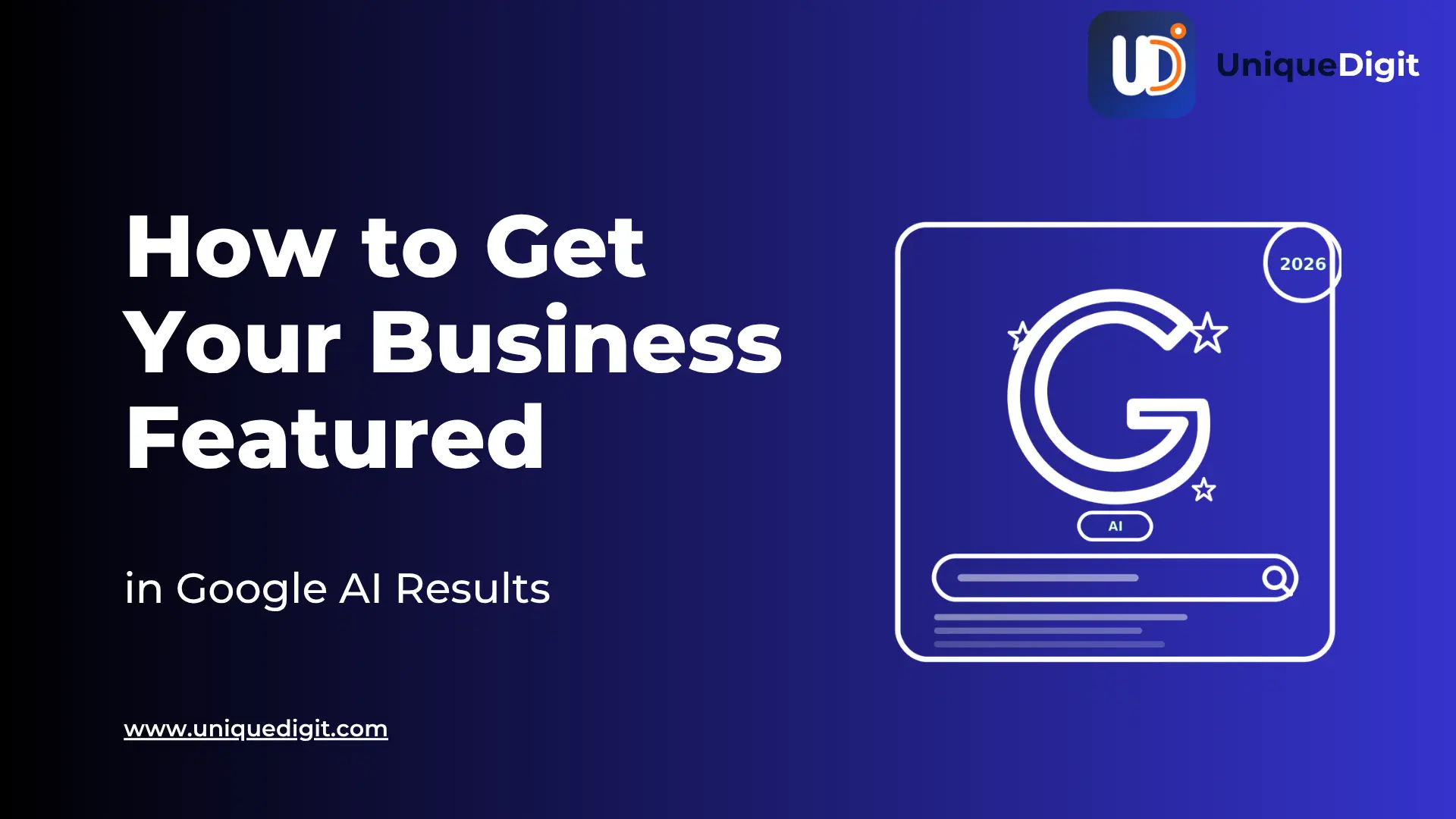 Google AI search result icon showing how to get your business featured in Google AI overview and AI-generated results in 2026