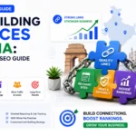 Link Building Services in India blog banner featuring quality backlink puzzle pieces, authority chain graphics, India map, SEO growth icons, and white-hat link building strategy elements.