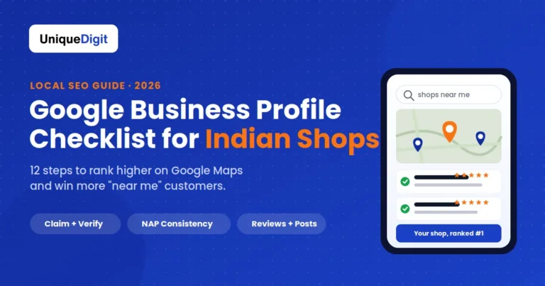 Google Business Profile checklist for Indian shops showing a phone with the local map pack