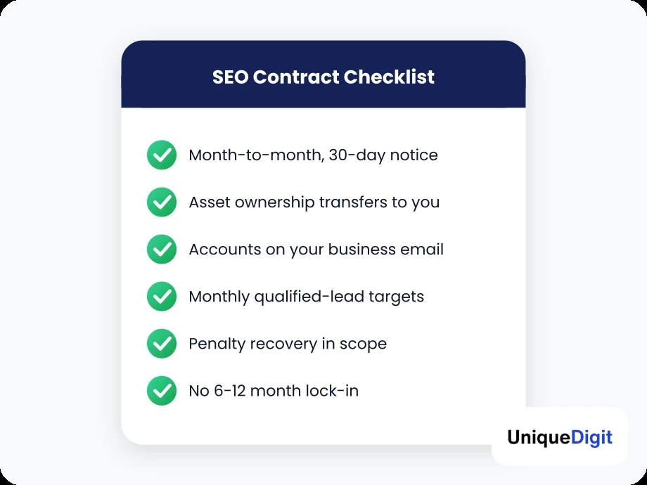 SEO services contract checklist