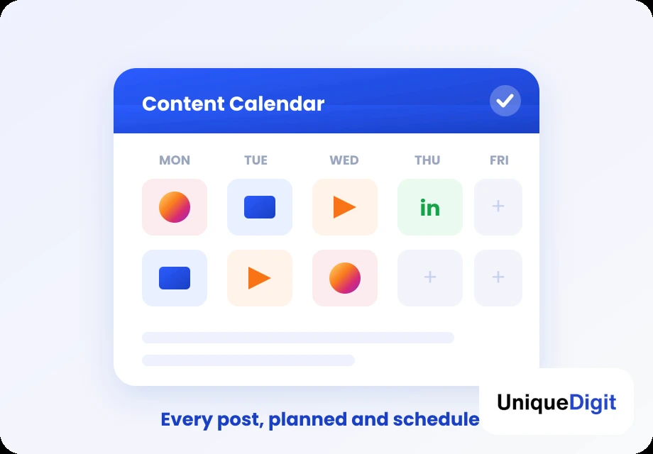 Social media management content calendar with scheduled posts