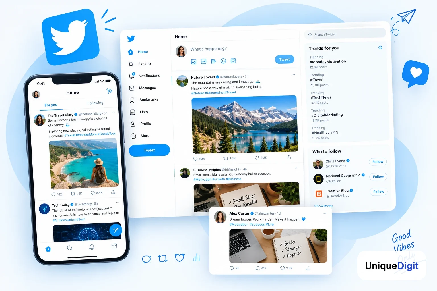 X (Twitter) Marketing showcase managed by Unique Digit